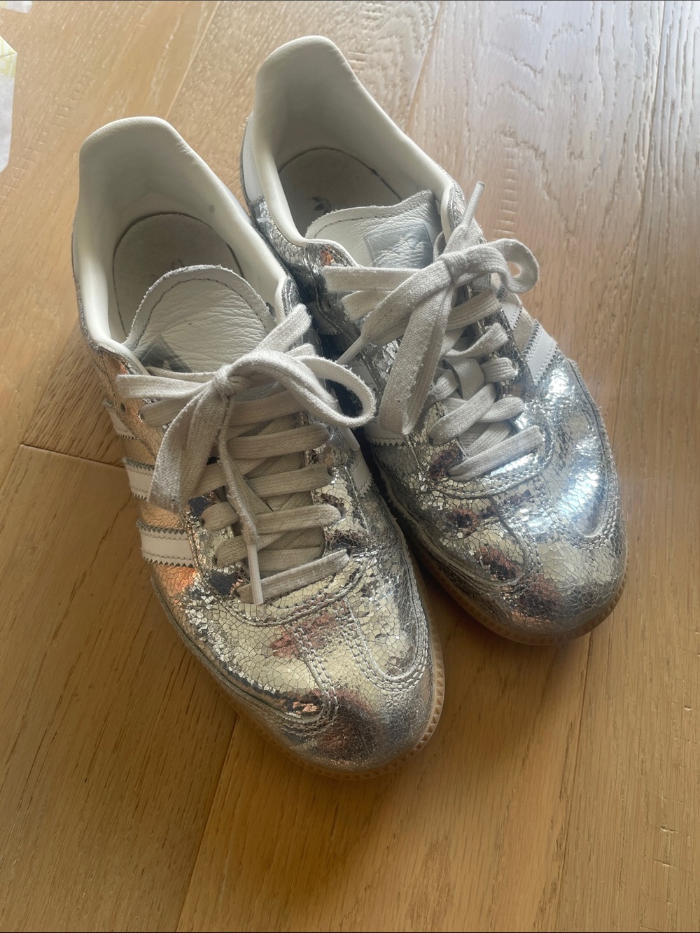 Adidas Samba crackled metallic silver
